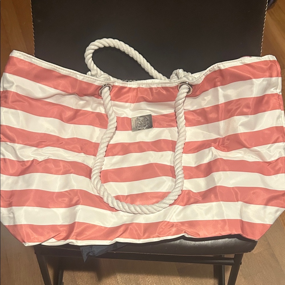 Striped Pink and White Tote Bag